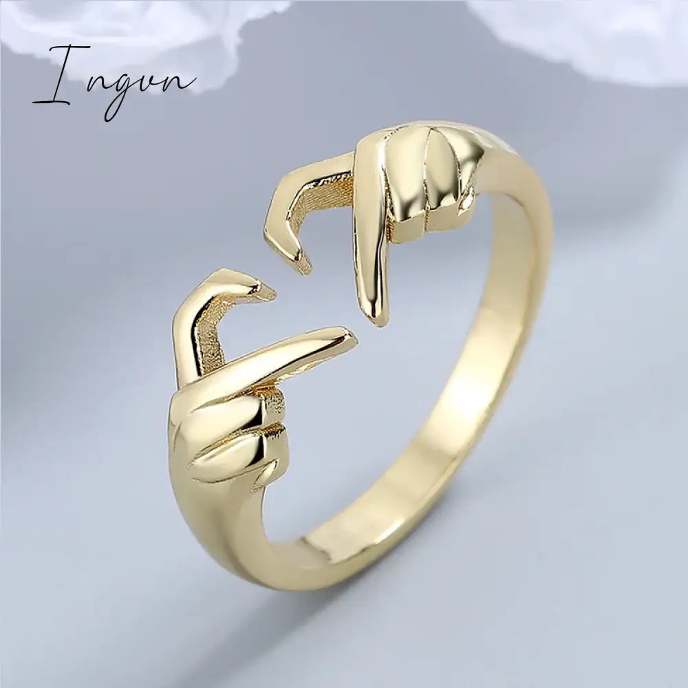 Ingvn - Simple Trendy Heart Finger Ring Lady Daily Wearable Accessories Metallic Style Jewelry for Women Hands Shape Design Gift