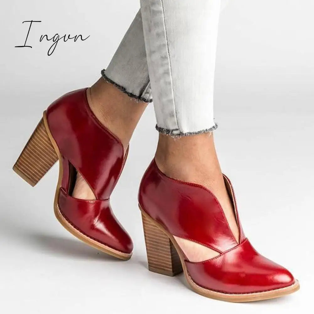 Ingvn - Round Toe Women Chunky Heel Casual Pu Ankle Boots