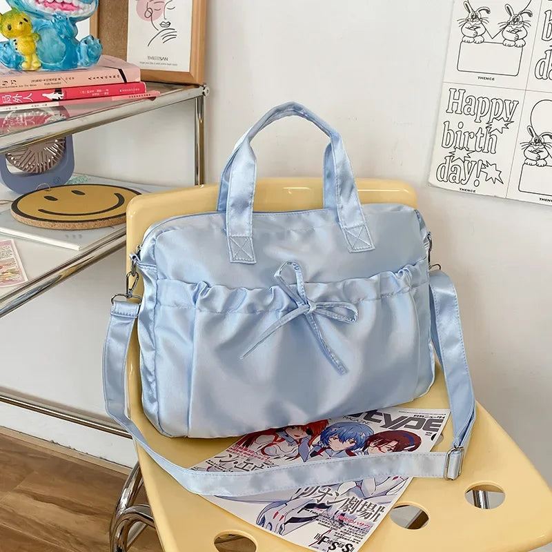 Ingvn  Cute Elegant Womens Shoulder Bag Pink Pleated Bow College Style Tote Bag Aesthetic Literary Casual Daily New Ladies Handbag