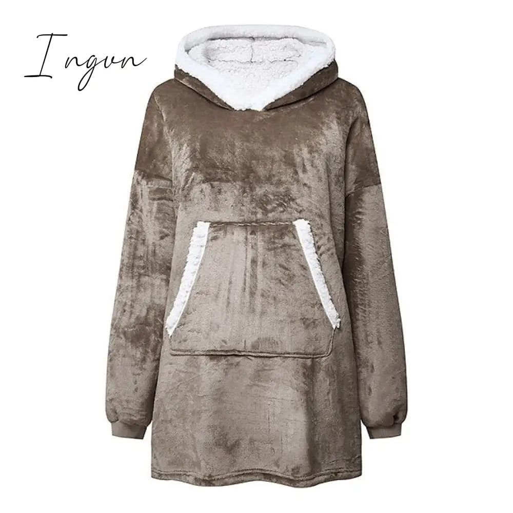 Ingvn - Women‘s Couple‘s Pajamas Nightgown Hoodie Blanket Wearable Blanket Christmas Grid / Plaid Pure Color Plush Simple Comfort Home Party Fleece Warm Gift Patchwork Pocket Fall Winter Black Gray