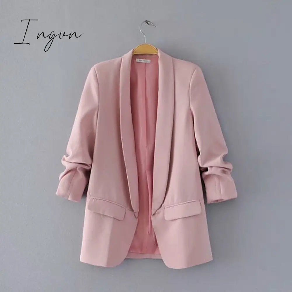 Ingvn - White Blazer Women Suits Spring Summer Three Quarter Sleeve Thin Jacket Leisure Pink Blazer