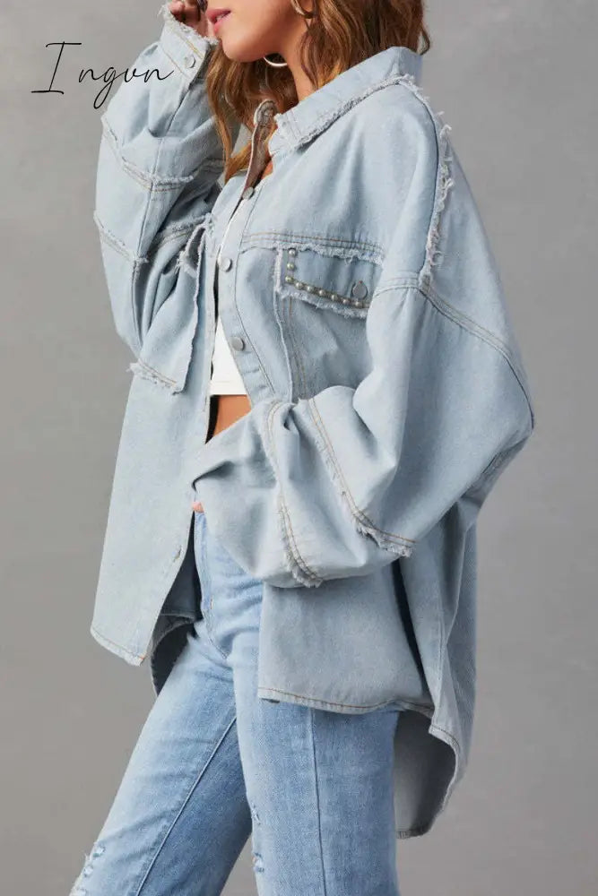 Ingvn - Casual Solid Patchwork Turndown Collar Long Sleeve Regular Denim Jacket