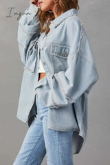 Ingvn - Casual Solid Patchwork Turndown Collar Long Sleeve Regular Denim Jacket