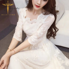 Ingvn - Fashion Trends Sexy Lace Ruffled Hollow Out See Through Evening Party Dress Elegant Temperament Mesh Solid Nightclub Splice  Robes Vestidos