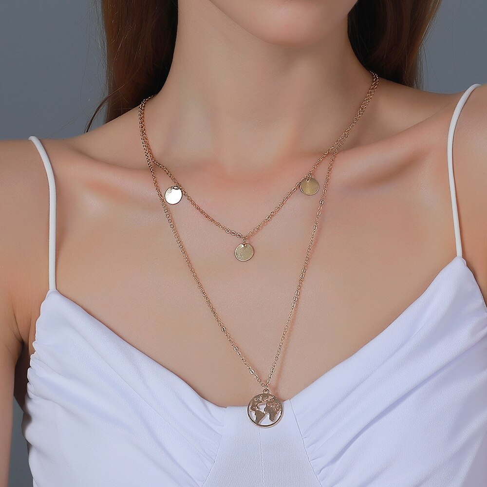Retro Portrait Exaggerated Thick Chain Necklace Double Layer Cool Chain Hip Hop Necklace Short Clavicle Chain Accessories