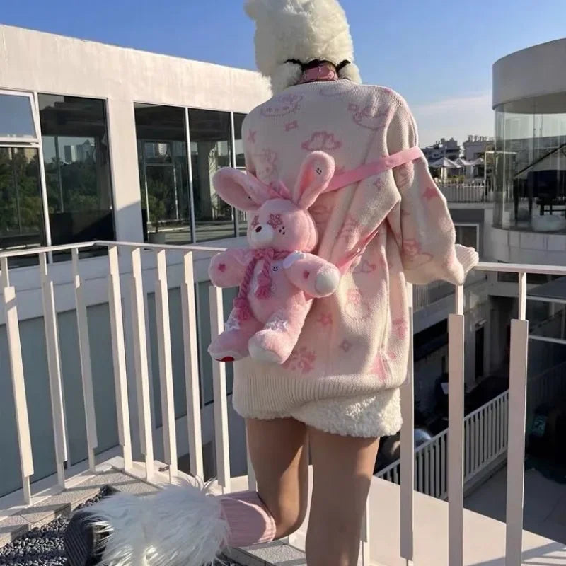 Ingvn  Original Y2k Womens Backpack Pink Plush Bunny Harajuku Fashion Sweet Doll Backpack Student 2024 Casual Cartoon Ladies Bag