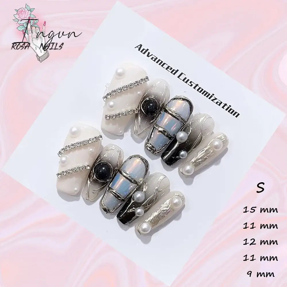 Punk Dragon Charms Press on Nail Artificial Long False Nails XS Black Dragons Goth Presson Tips Butterfly Fake Nail y2k Pressons