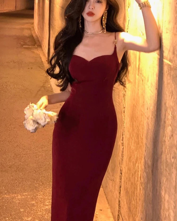 Vintage Designer Fashion Sexy Slim Fit Bodycon Dress for Women Long Party Club Prom Evening Strap Midi Dresses Summer Robe