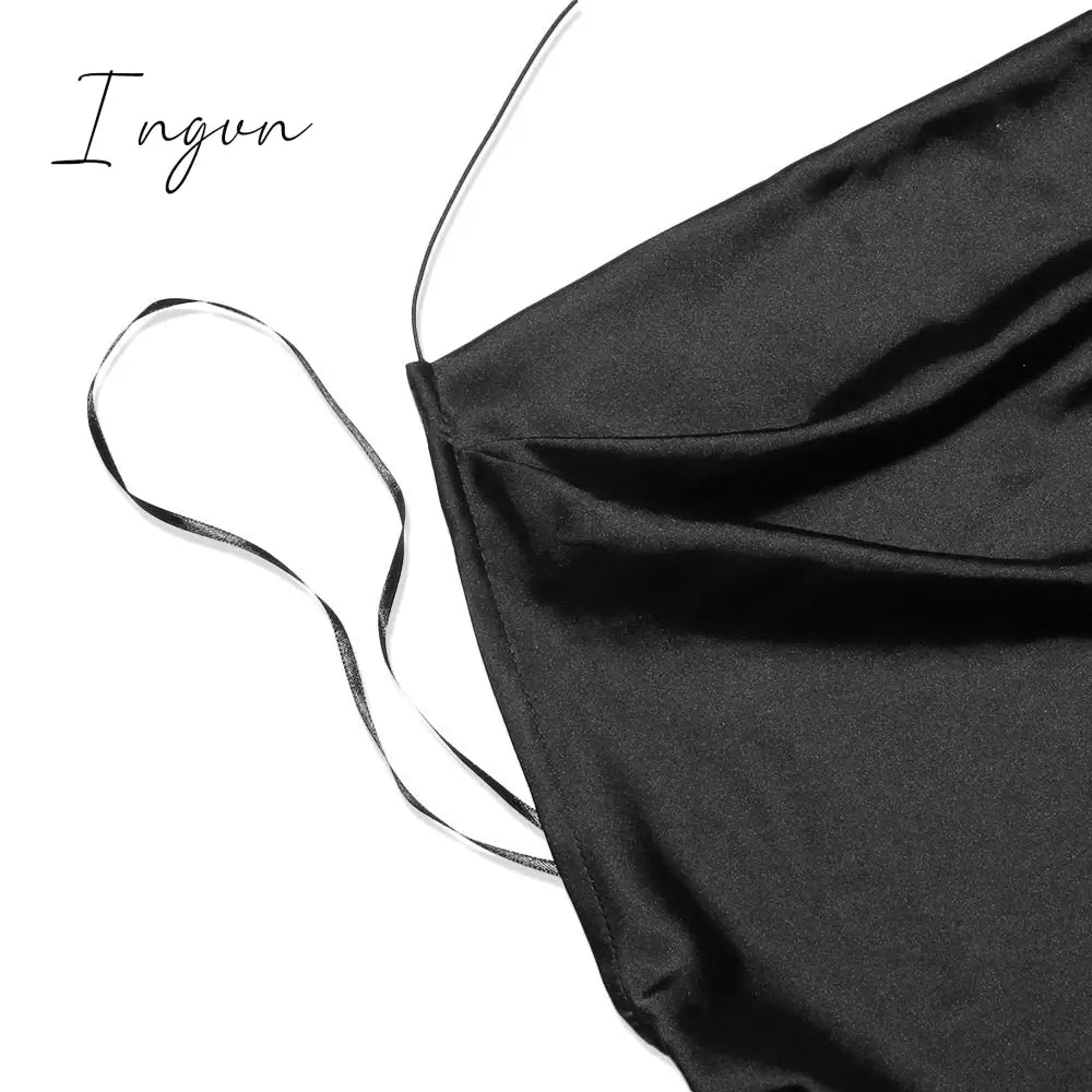 Ingvn - Satin Sexy Backless Slit Women Dress Green Spaghetti Strap Hollow Out Dresses Women Summer Skinny Fashion Party Clubwear