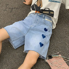 Ingvn - Women's Short Summer High Waist Jeans Baggy Straight Five Points Trousers Streetwear Vintage Mom Denim Wide Leg Short Pants