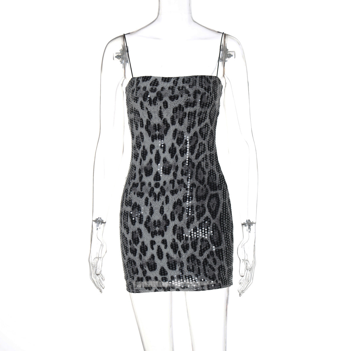 Pphmm outfit inspo Sexy Hot New Fashion Leopard Print Street Style Nightclub All-Match Strap Sequin Dress Women's Clothing