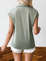 Johnny Collar Short Sleeve Blouse