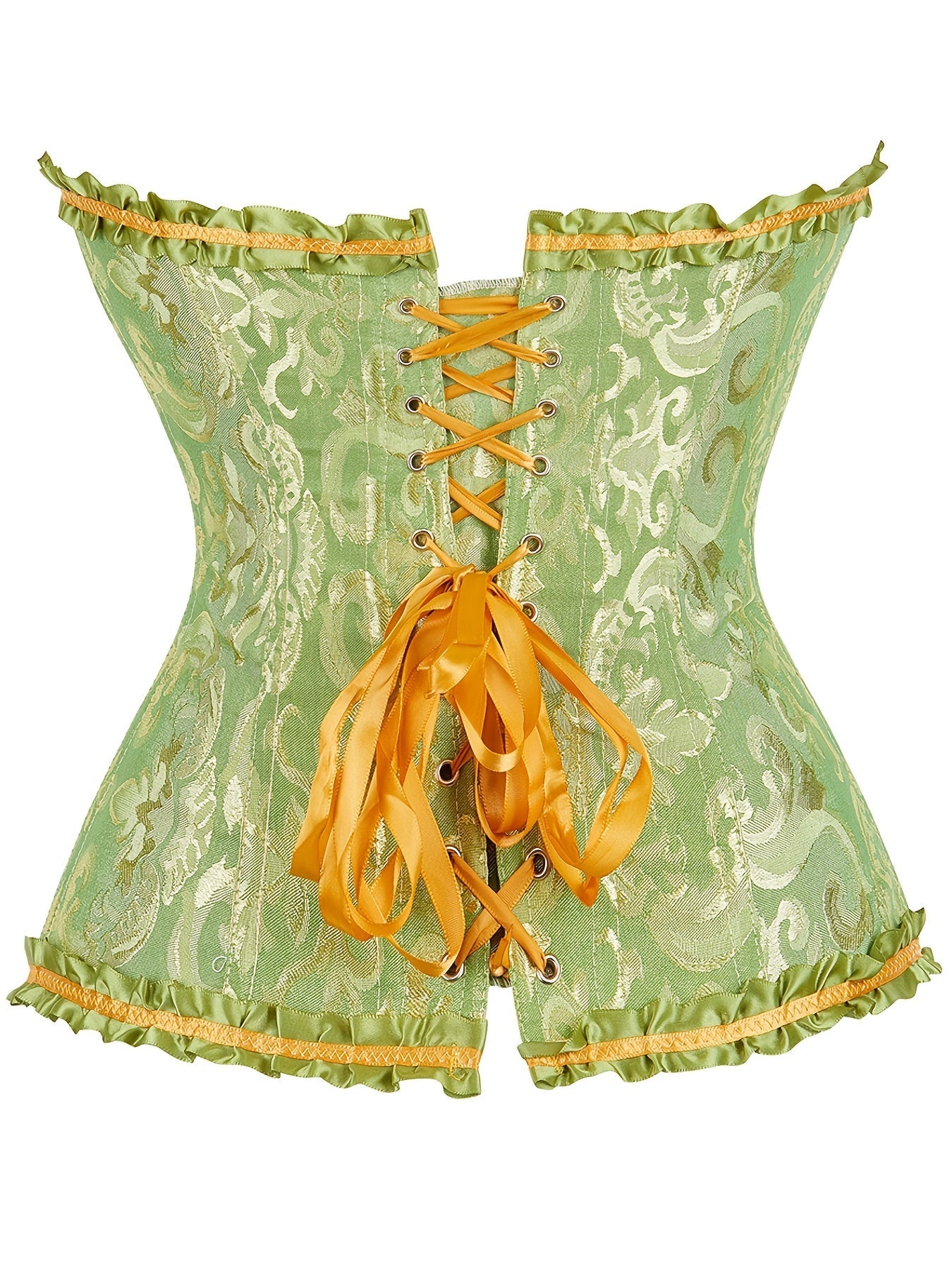 Flirty Ruffle Strapless Corset Bustier - Firm Tummy Control with Lace-Up Back - Luxurious Jacquard Womens Shapewear
