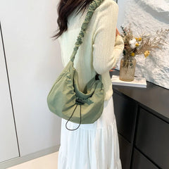 Ingvn  Soft Nylon Women's Drawstring Shoulder Bag Pleated Strap Female Hobos Crossbody Bags Large Capacity Ladies Solid Color Handbags