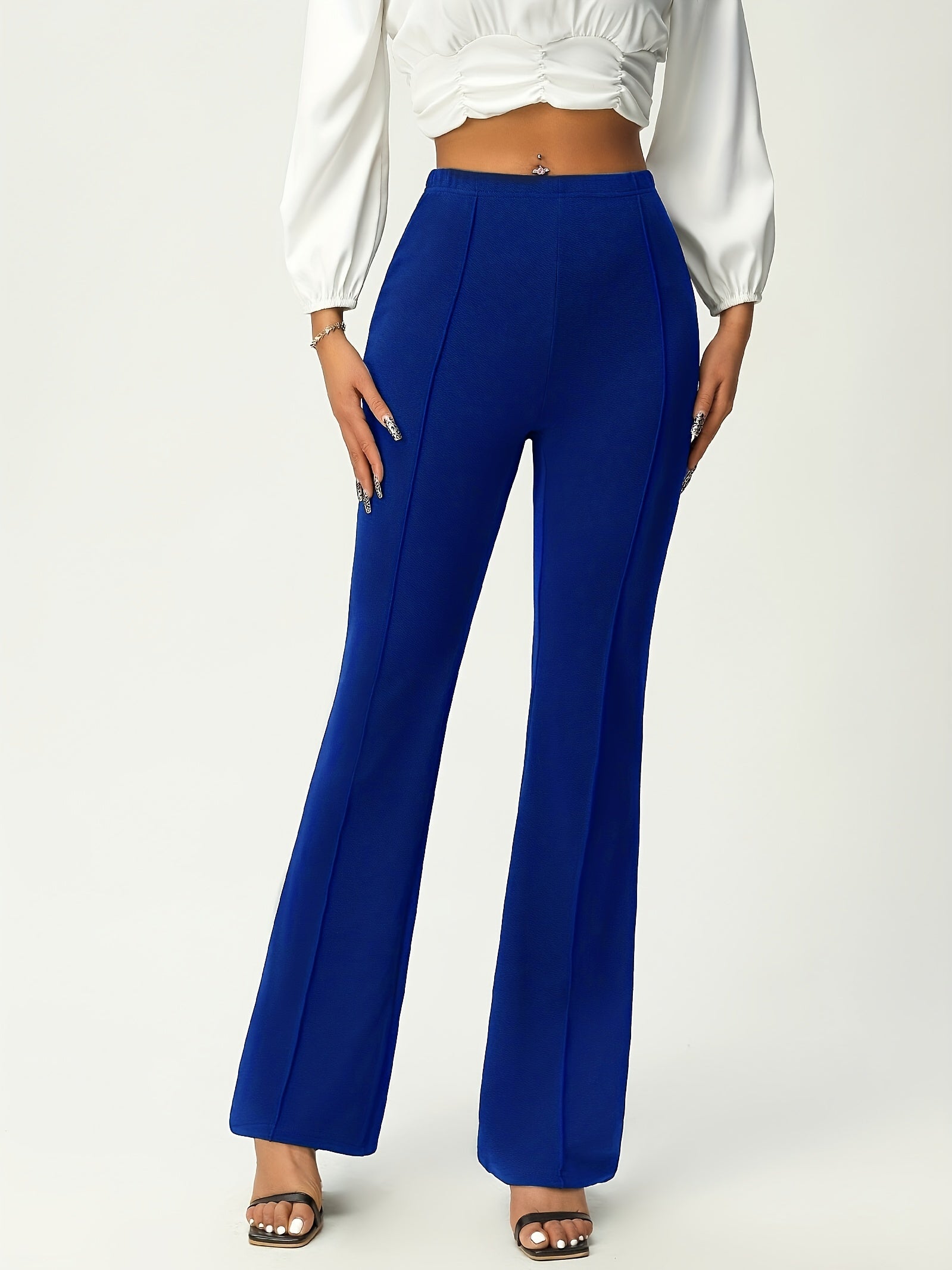 Elegant Women's High Waist Solid Flare Leg Pants for Work & Office, Stretchy and Comfortable