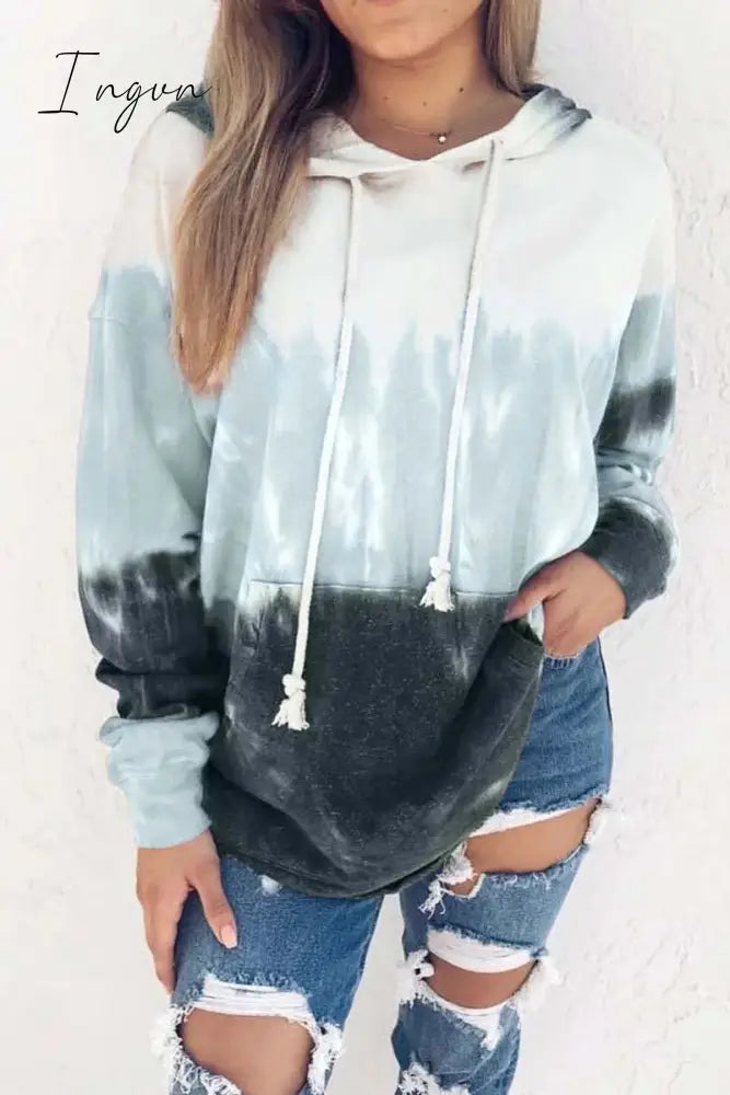 Ingvn - Hooded Collar Tie-Dye Print Hoodie(3 Colors)