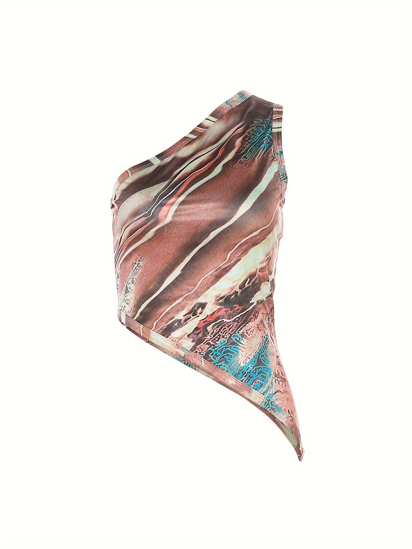 Chic Rainbow Stripe One-Shoulder Tank Top for Women - Asymmetrical, Stretchy Polyester Blend, Machine Washable - Perfect for Spring/Summer/Fall