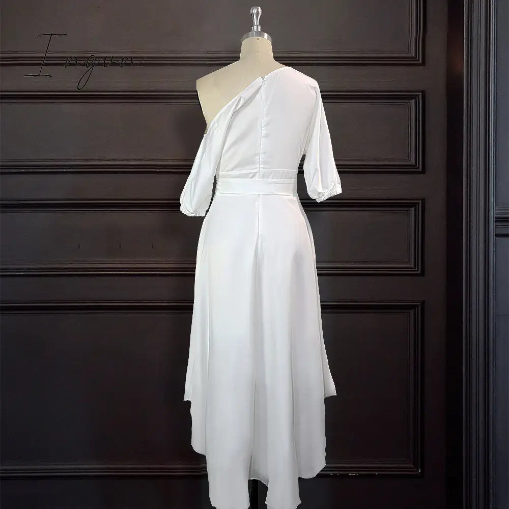Ingvn - Women Dress Bare Shoulder Waist Belt Long A Line Pleated Orange Casual Fashion Female Ladies Elegant New Autumn Summer Robes