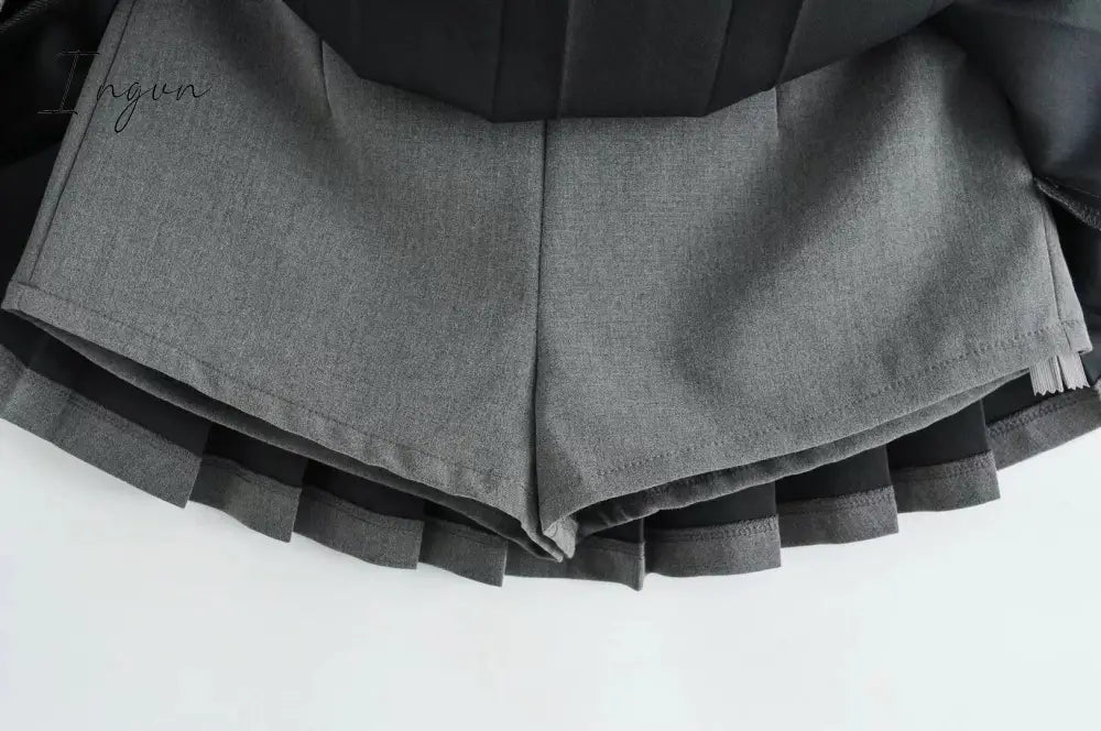 Ingvn - Summer High Waist Skirts Womens Sexy Mini Skirts Vintage Pleated Skirt Korean Tennis Skirts Short White Black