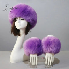 Ingvn - New Autumn Winter Caps Female Hats Cuffs Set Fashion Warmth Imitation Quality Design Faux Fur Hat Fox Fur Sleeves Suit Accessary