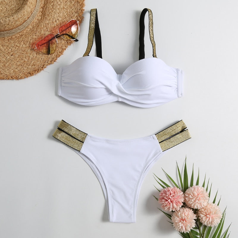 Vintage Retro Bikini Patchwork Swimsuit Thong Brazilian Sexy Swimwear Female  New Summer Micro V-bar Green Bathing Suits