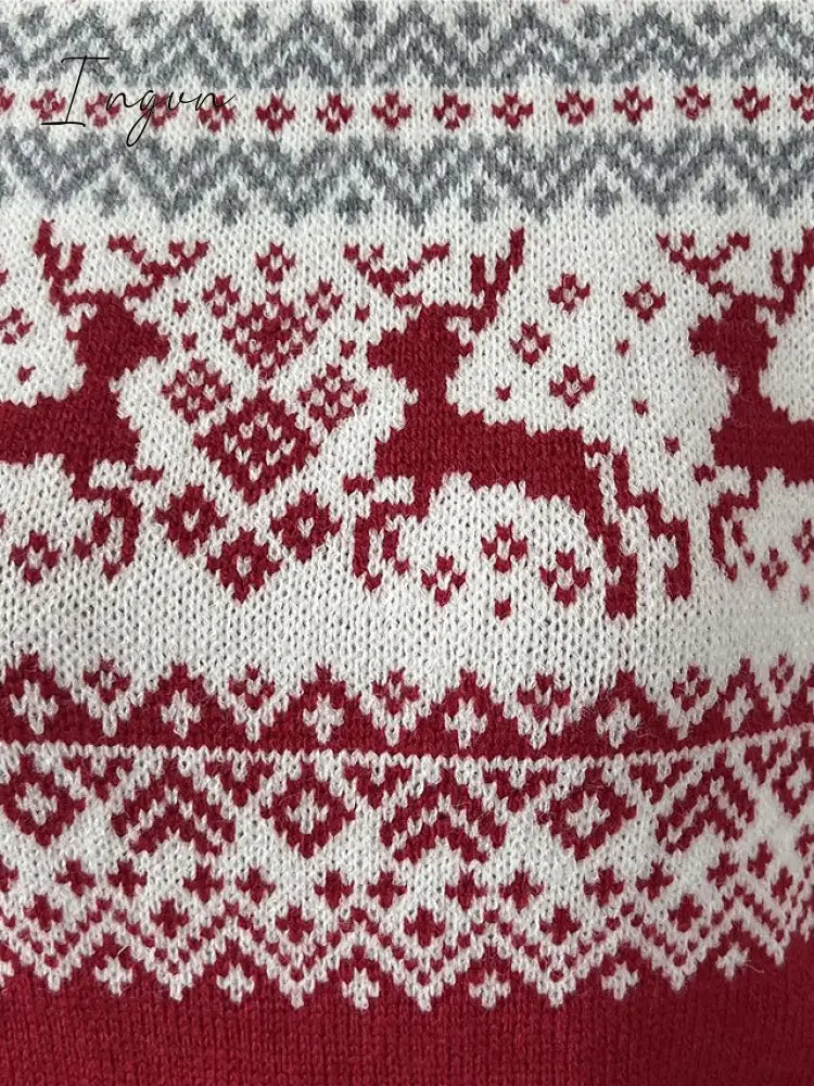 Ingvn - Women's Ugly Christmas Sweater Pullover Sweater Jumper Jumper Ribbed Knit Patchwork Geometric Turtleneck Stylish Casual Christmas Daily Fall Winter Red S M L