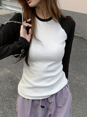 Womens Colorblock T-Shirt - Soft & Stylish Crew Neck Long Sleeve Top - Perfect for Spring to Fall Transitions