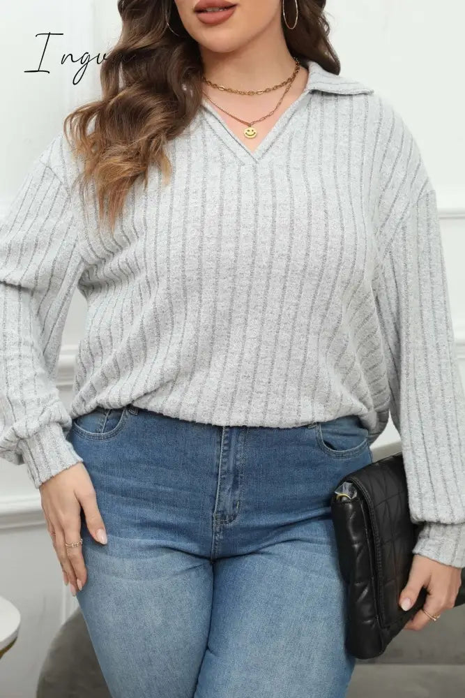 Ingvn - Casual Solid Basic V Neck Plus Size Tops
