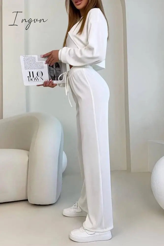 Ingvn - Casual Solid Asymmetrical O Neck Long Sleeve Three Pieces
