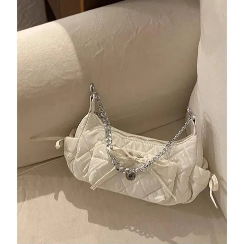 INGVN  Elegant Pink Shoulder Bag for Women Summer Fashion Leather Casual Cute Handbag Chains Hot Girls Daily Gentle Armpit Bag