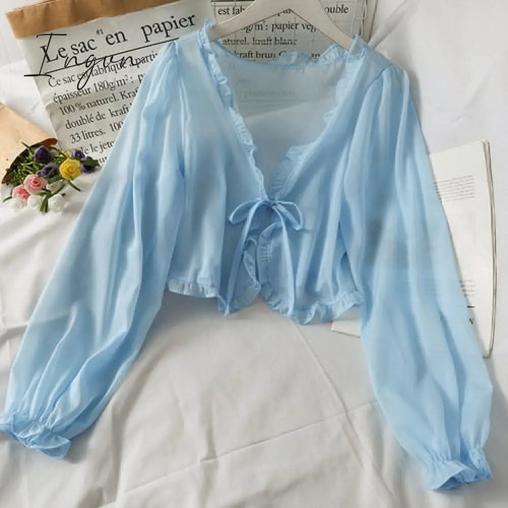 Ingvn - Fashion Women Thin Coat Casual Lace Bow Summer Sun Protection Clothes Female Cardigan Shirt Clothing Tops Blouse For Woman Covers Blusa