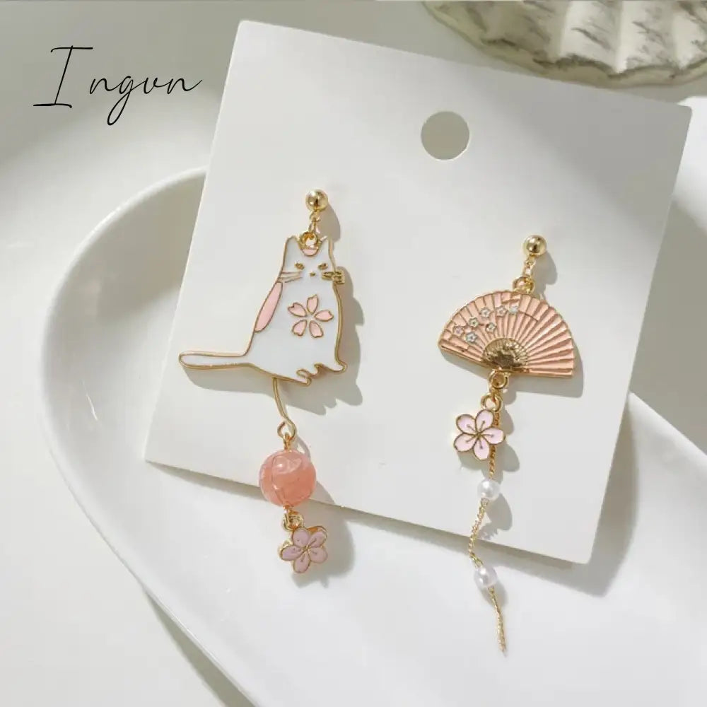 Korean Style Flower Cute Animal Dangle Earrings For Women Moon Stars Kitten Rabbit Balloon Asymmetric Earring Party Jewelry Gift