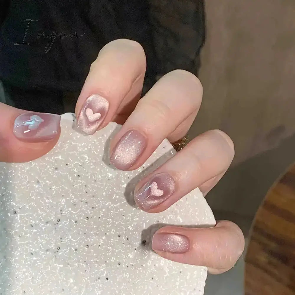 24pcs detachable cat eyes red wine false nails with glue full cover ballet square almond shiny acrylic press on fake nails tips