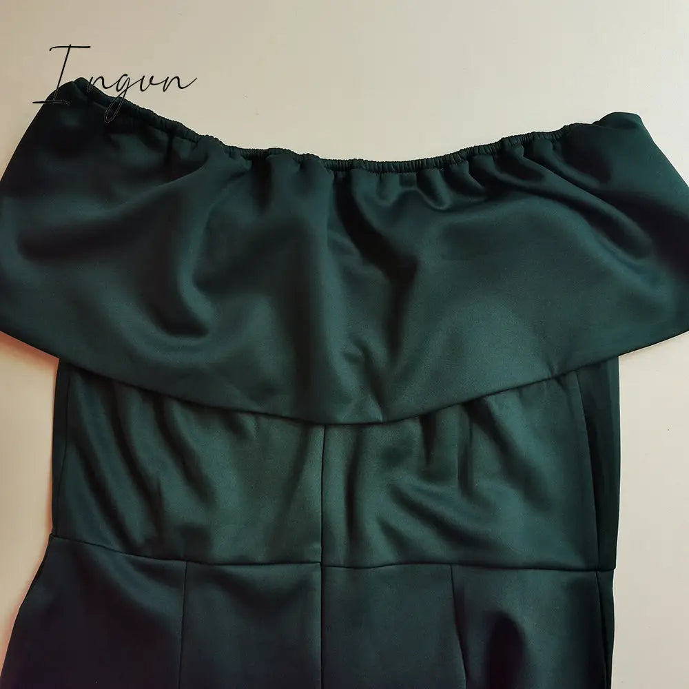 Ingvn - green off shoulder elegant evening party dress sexy celebrity mermaid maxi vestidos luxury  gowns plus size women long dress
