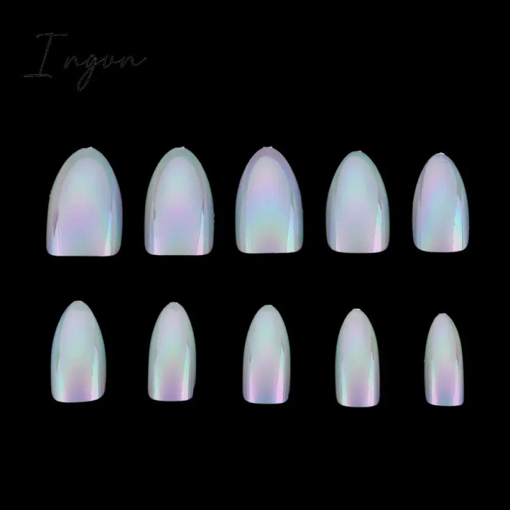 Nails STILETTO Fake Nail Tips 12pcs/Box Metallic False Nail Art Manicure Press on Nails Mirror Look