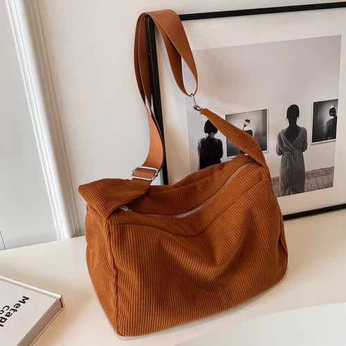 Ingvn  Large Capacity Corduroy Women's Shoulder Bag Solid Color Casual Travel Female Messenger Bags Simple Retro Ladies Handbags