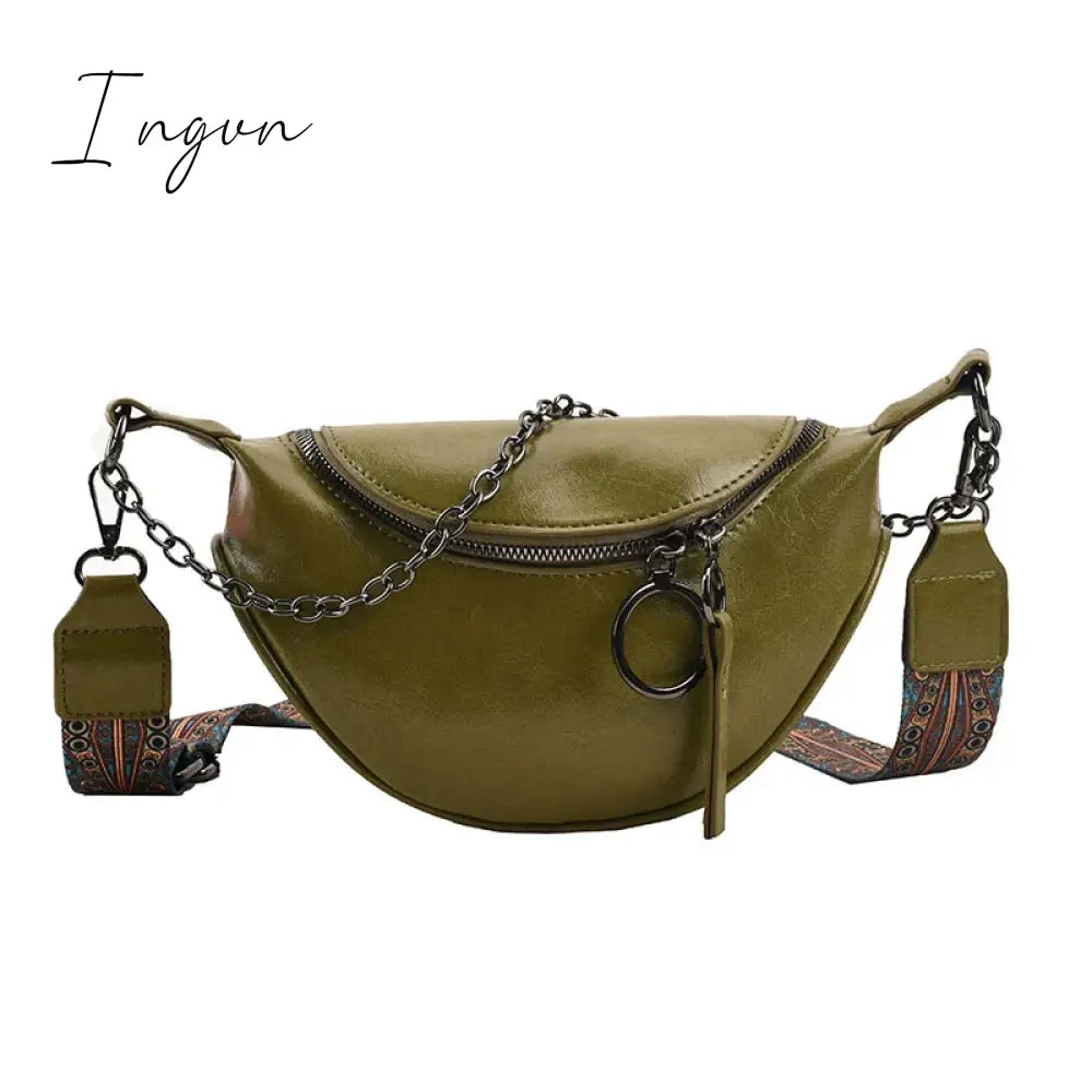 Ingvn - Fashion Saddle Waist Bag Fanny pack Luxury Leather Female Belt Bags Chain Handbag Purse Woman Retro Shoulder Crossbody Chest Bag