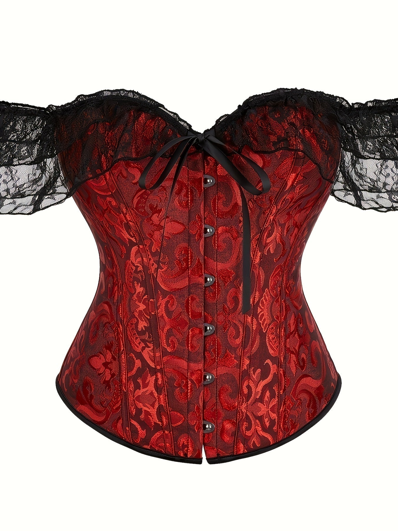 Romantic Lace Stitching Corset Bustier - Firm Tummy Control Body Shaper with Adjustable Lace-Up - Elegant Jacquard Fabric Womens Lingerie & Premium Shapewear