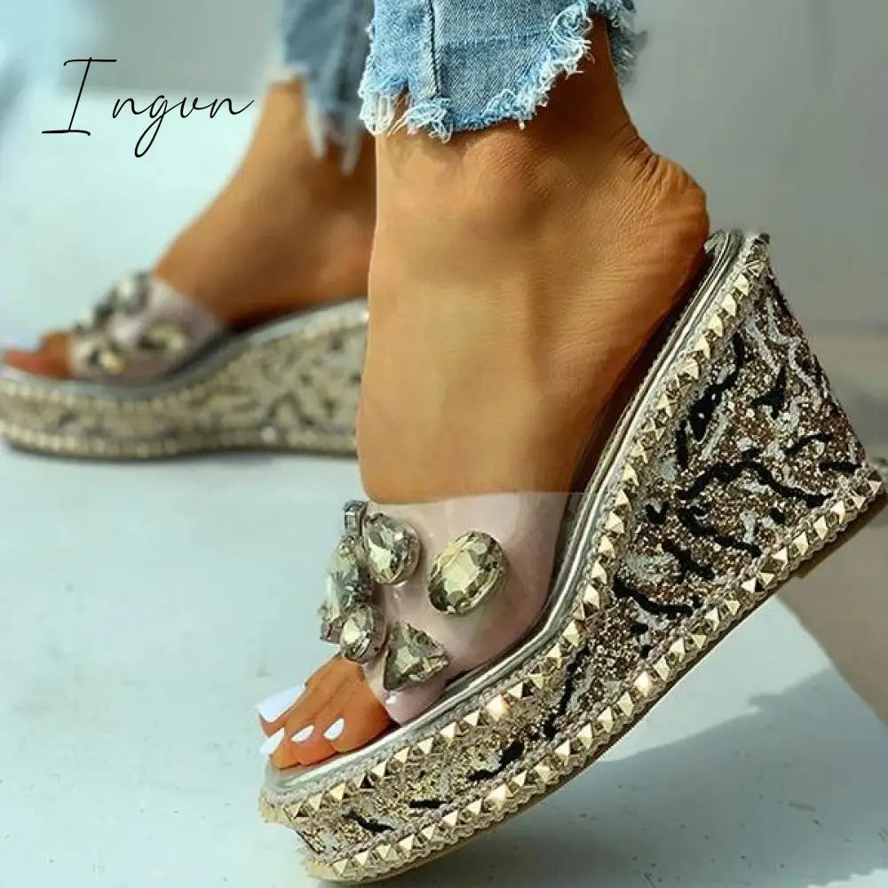 Ingvn - Open Toe Studded Rivet Heeled Sandals