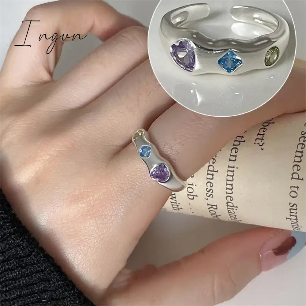 Aesthetic Rings For Women Heart Star Colorful Zircon crystal Minimalist Open Adjustable Finger Rings Fashion Band Female Bijoux