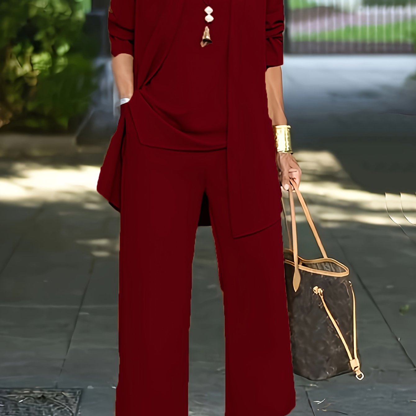 Chic Solid Three-Piece Outfit Set - Comfy Long Sleeve Cardigan, Versatile Top & Sleek Pants - Everyday Casual Wear for Women