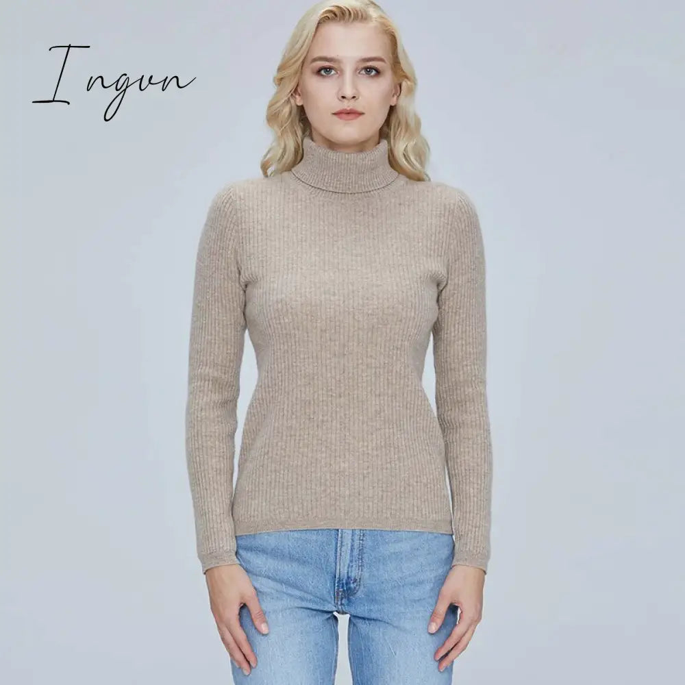 Ingvn - 100% Merino Wool Turtleneck Women Sweater Autumn Winter Warm Soft Jumper Women Knitted Pullover Femme Cashmere Sweater Knit