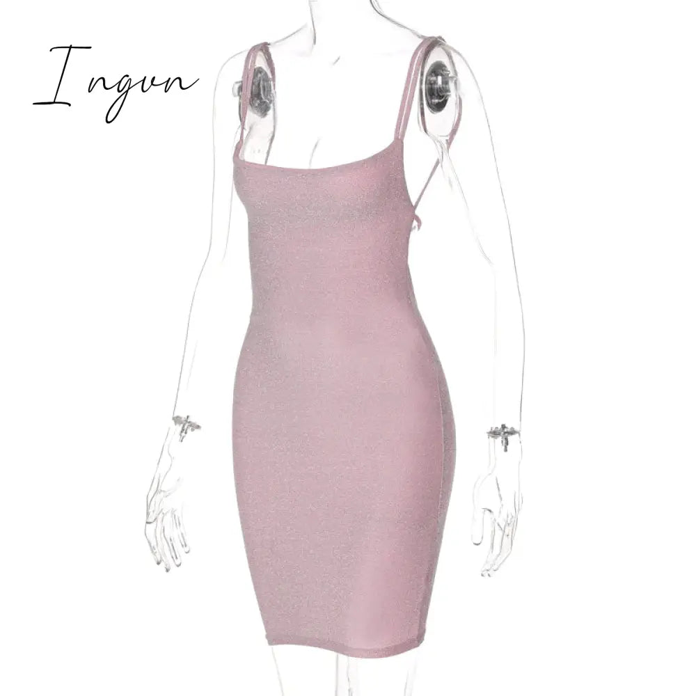 Ingvn - Bling Glitter Sequin Women Strap Mini Dress Ruched Lace Up Backless Bodycon Sexy Party Club Autumn Winter Elegant