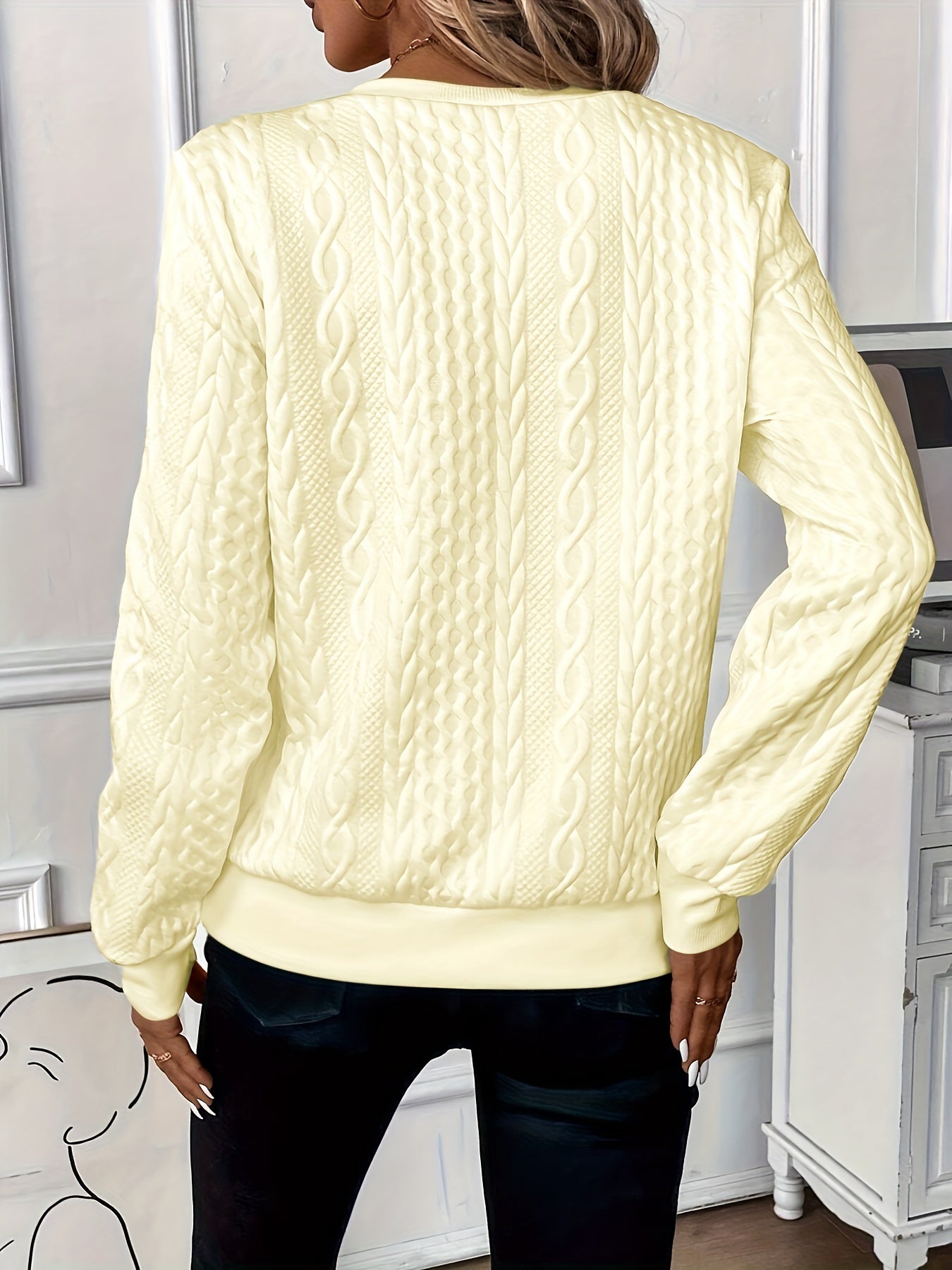Quarter Zip Pullover Sweatshirt, Casual Long Sleeve Textured Sweatshirt For Fall & Winter, Women's Clothing