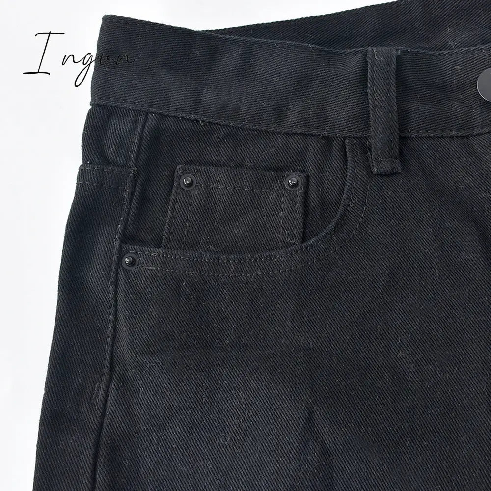 Ingvn - Womens Fashion Skull Patterned Low Rise Jeans Streetwear Women Clothing Black Denim Trousers Cyber Y2k Aesthetic Goth Pants C82-DI53
