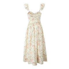 Summer Women Front Slit With Belt Floral Print Long Dress Sexy Backless Flying Sleeve Female Elegant Party Dresses