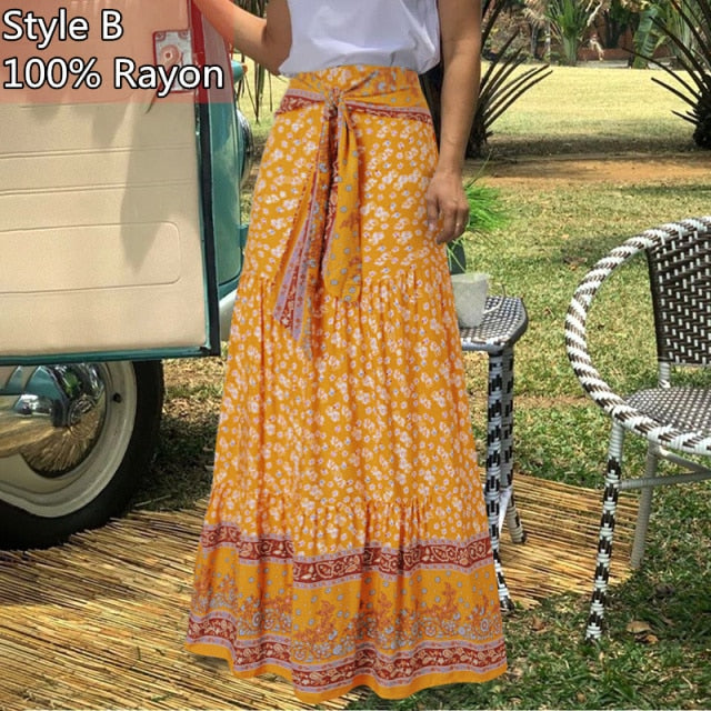 Long Skirts Women  Autumn Celmia Vintage High-Waist Female Skirts Casual Plaid Check Loose Printed Belted Pleated Maxi Skirt