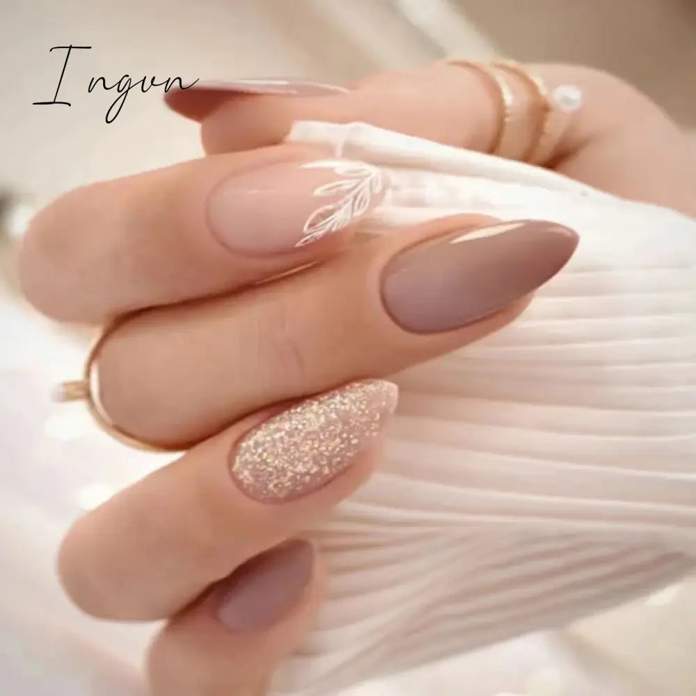 24Pcs Cute Oval False Nails Reusable And Adhesives Aesthetic False Almond Nails Complete Nail Kit Acrylic Press On Set For Gel