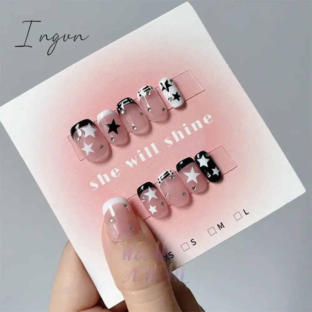 10PCS Wearable Handmade Press On Nails Blue y2k Designed Fake Nail Reusable Artificial Manicuree Art Nail Tips For Girls
