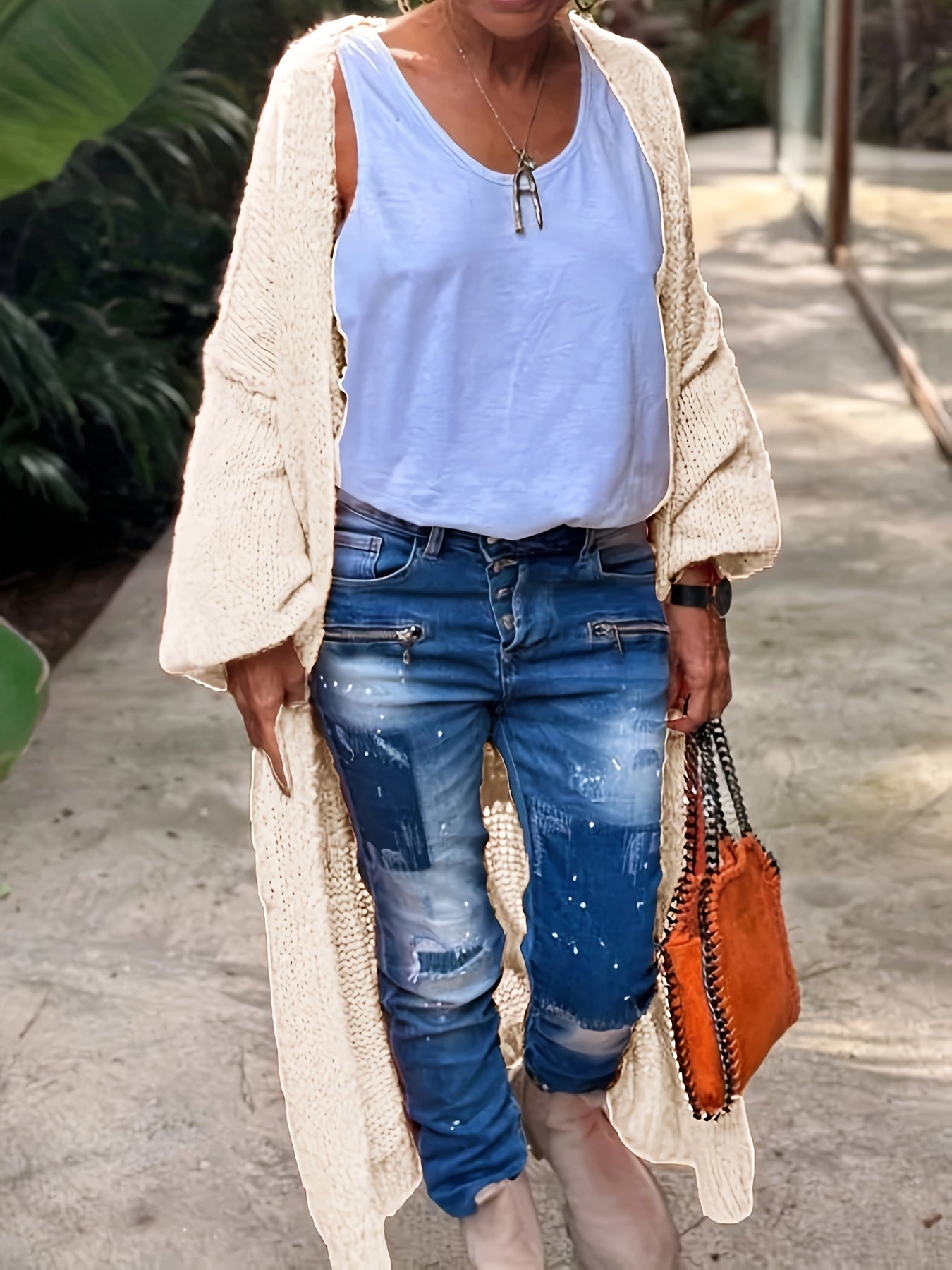 Letter Pattern Open Front Cardigan, Casual Drop Shoulder Long Sleeve Cardigan For Spring & Fall, Women's Clothing